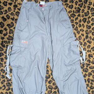 Vintage UFO Parachute Cargo Pants XS Gray Drawstring Rave Festival Baggy